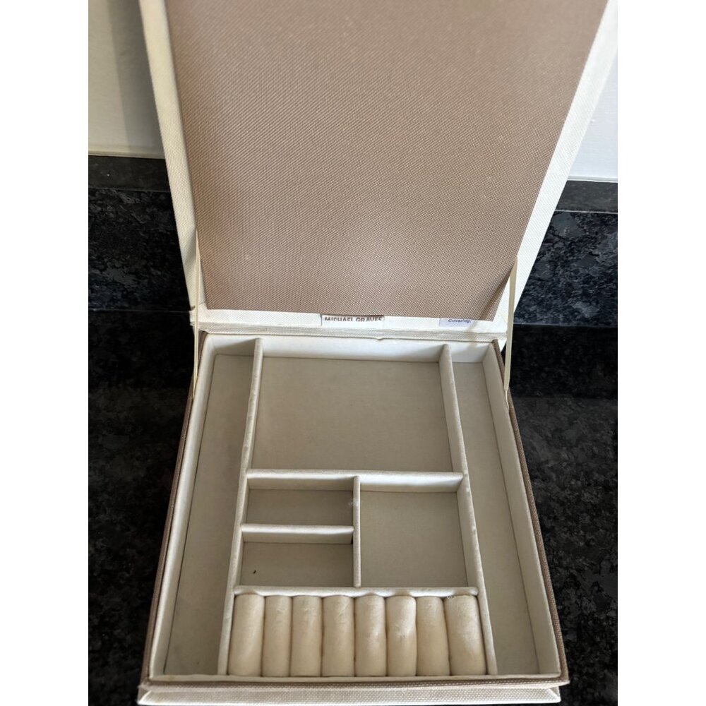 Michael Graves Jewelry Organizer Box With Compartments & Ring Slots Beige